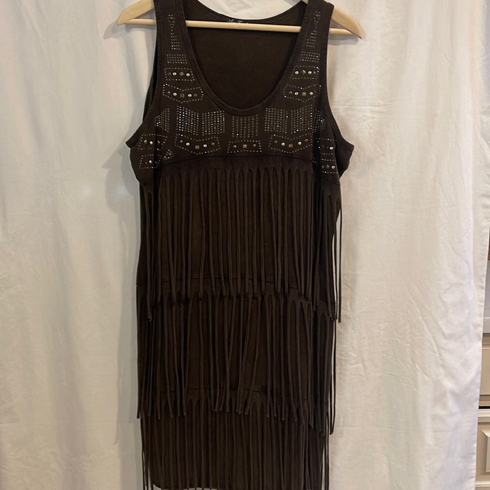 Anne French western style, size L, brown tank dress. Beautiful metal detailing.